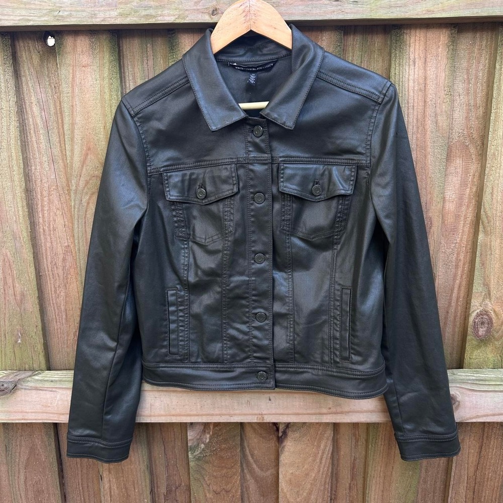 White House Black Market Dark Green faux leather jacket Size 14